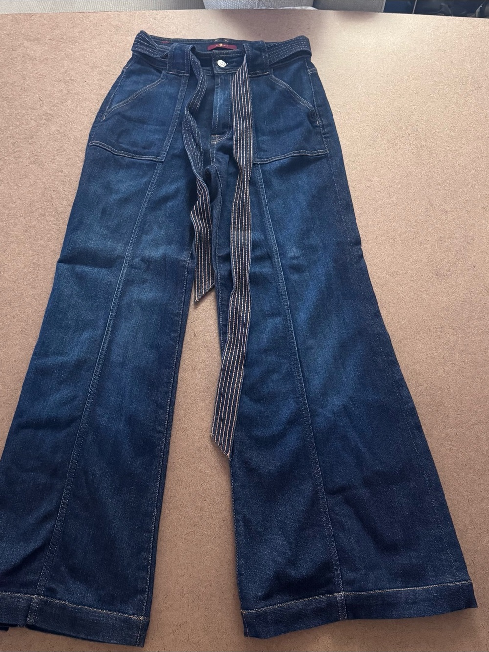 7 For All Mankind Dark Blue Bootcut Jeans with Tie Belt 27